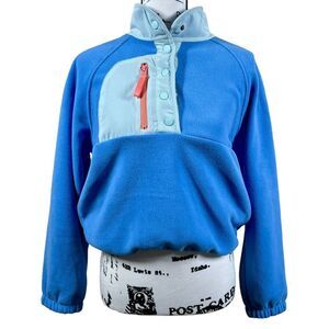 Hippie Rose blue pullover fuzzy sweater cropped snap button long sleeve size S